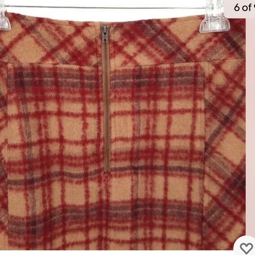 Free People Size 8 Camel Combo Tan Red Plaid Wool Blend Mini Skirt Lined - Picture 5 of 11